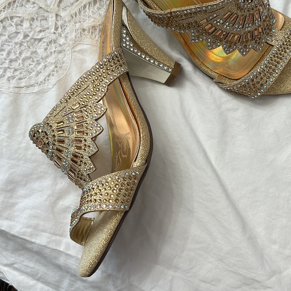 First Sight Gold Rhinestone Sandals - Picture 11 of 11